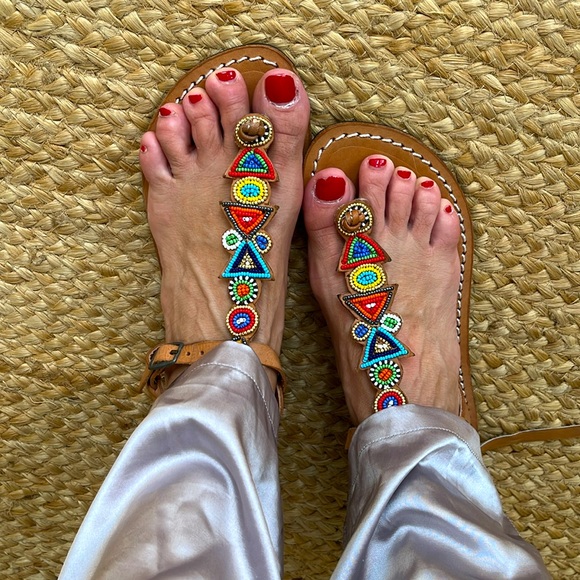 Free People NEW laidback London Tribal hand Beaded Day to Evening Vacay Sandal 🌈 - Picture 3 of 13